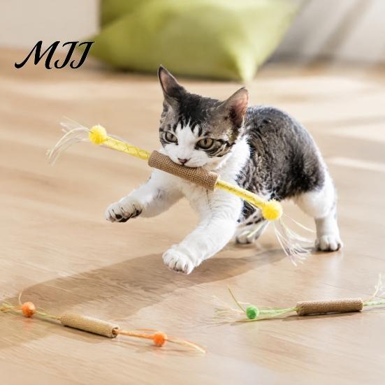 Portable Cat Interaction Tools Mesh Tube Toy, Interactive Kitten Chew Flexible with Linen Tassel Plush Ball Toy Wrap And Balls, Safe Teething