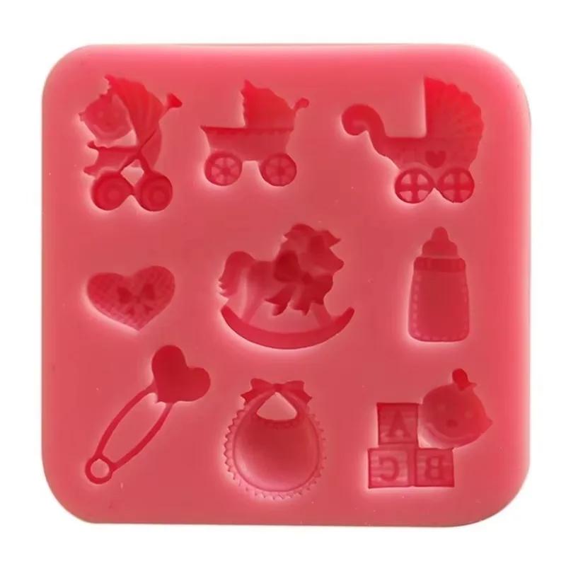 Baking Molds DIY Flip Sugar Cakes Baby Carriages Baby Bottles Letters Trojans Toys Silicone Clay Mold Bakeware
