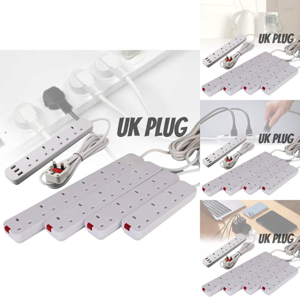 13a British Power Strip With 3 Meter Extension Cord And Multiple Outlets For Enhanced Convenience
