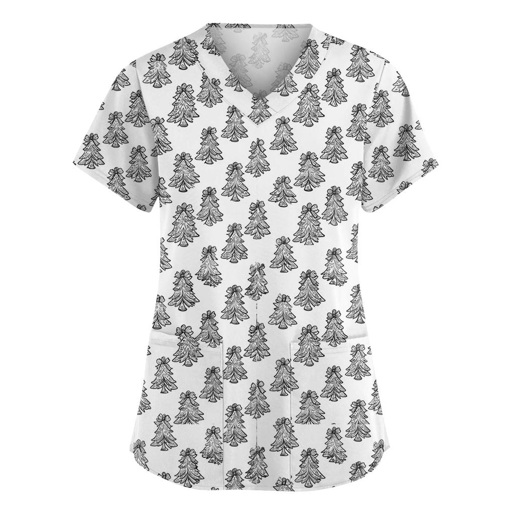 Damenmode V-Ausschnitt Kurzarm Overalls mit Taschen Print Tops Kleidung
