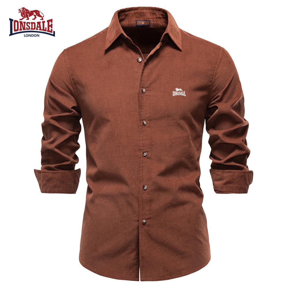 

Lonsdale 2025 Осінньо-зимова вишивка Нова чоловіча вельветова сорочка з лацканами, ділова повсякденна сорочка з довгим рукавом S