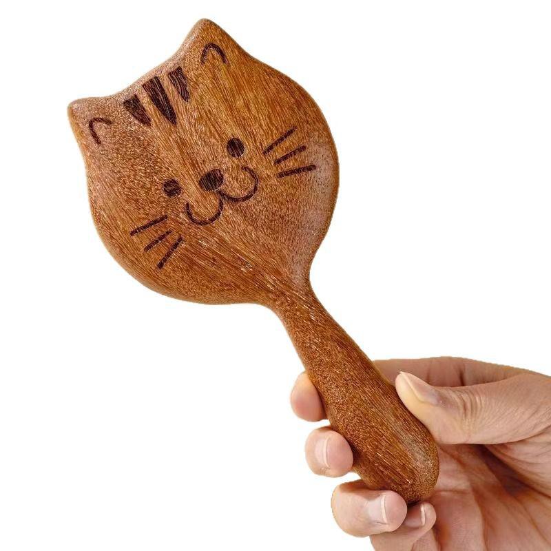 

1 шт. Деревянная расческа-массажер для кожи головы в форме кошки, Массажный инструмент, Уменьшает выпадение и спутывание, Натуральная деревянная ручка, Легко чистить, коричневый