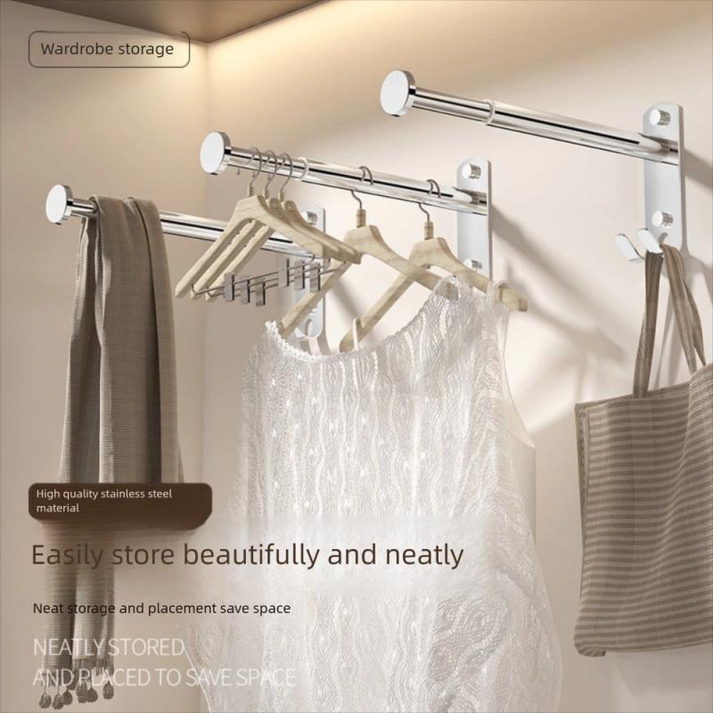 1pc Stainless Steel Clothes Hanger Storage Rack Foldable Wall-Mounted Drying Hanger Punch-Free Balcony Drying Hook Wholesale
