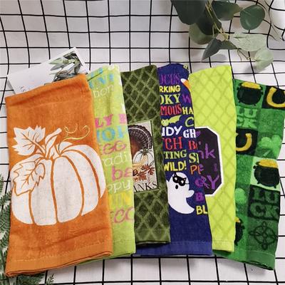 1Pc 39x64cm Halloween Series Pumpkin Skull Printed Cotton Cleaning Cloth Kitchen Hand Tea Towel Party Gift