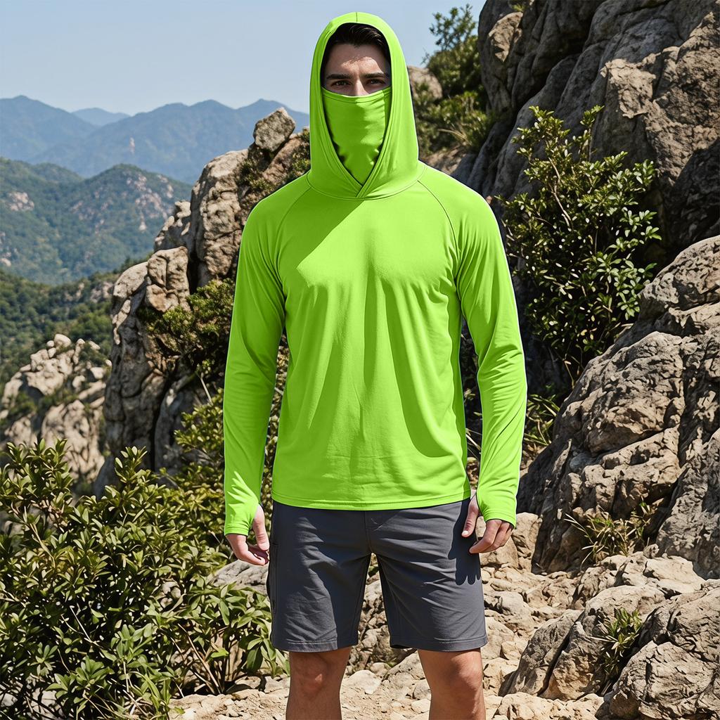 Men's Casual Outdoor Hooded Long Sleeve Sun Protection Shirt Lightweight Breathable Quick Dry UV Resistant Top for Sports Hiking