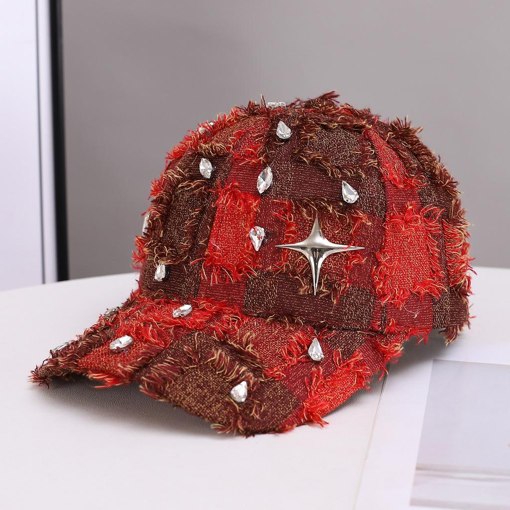 Beliebte Bart-Baseballkappe Hip-Hop Strass karierte Krempe Neue Baseballkappe Personalisierter Trendiger Hut