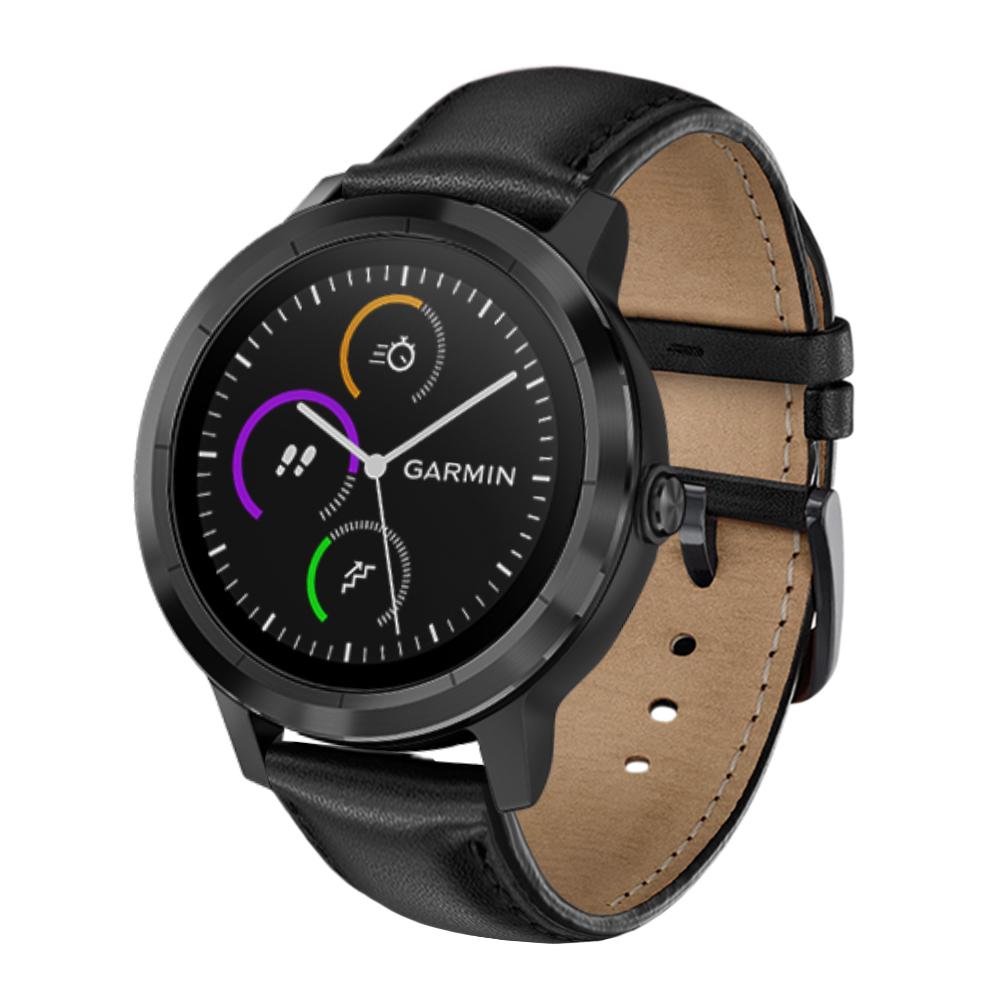 

For Garmin Vivoactive 3/Vivomove HR Top-layer Cowhide Leather Watch Strap 20mm Black