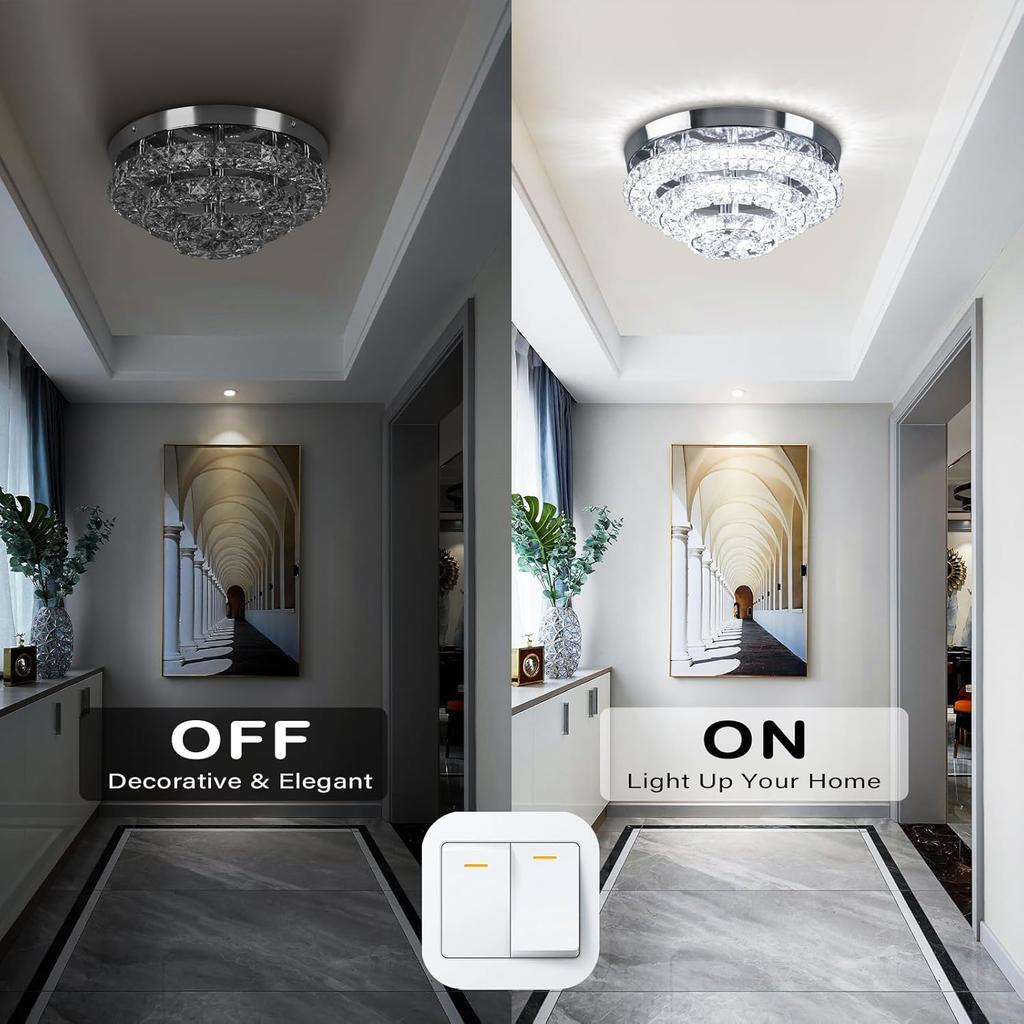 11,8 Zoll Kristall-Kronleuchter Moderne Kristall-Deckenleuchte LED-Kronleuchter Halb-Einbau-Kronleuchter Kaltweiß