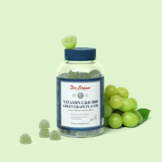 Доктор. Brian Vitamin C&D 3000 со вкусом зеленого винограда (100 жевательных конфет)