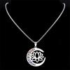 Flower Lotus Moon Pendant Necklace for Women Men Stainless Steel Silver Color 7 Chakra Healing Balance Chain Jewelry N9725S02