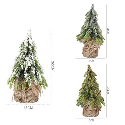 Creative Handmade Miniature Snow Pine Tree Stable Burlap Mini Christmas Tree 20cm Green New Year