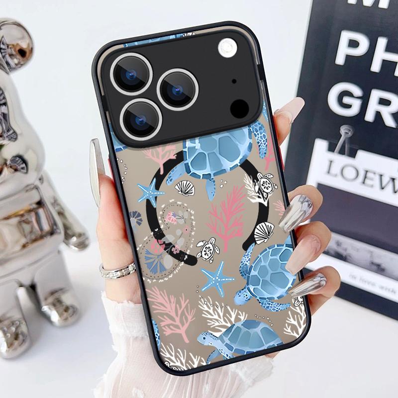 Sea Turtle Conch Whale Pattern Case For iPhone 17 Pro Max Magnetic For Magsafe Hybrid TPU+PC Matte Cover For iPhone 16 Pro Max 15 14 13 12 11 16E Air