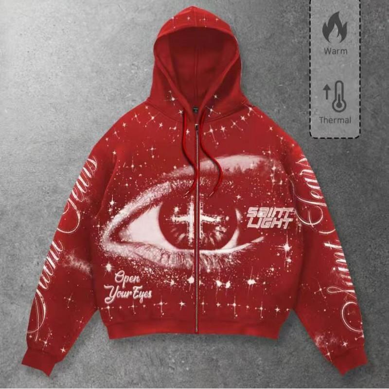 3D Printed Starry Eye Oversized Zip Hoodie Streetwear Unisex Women