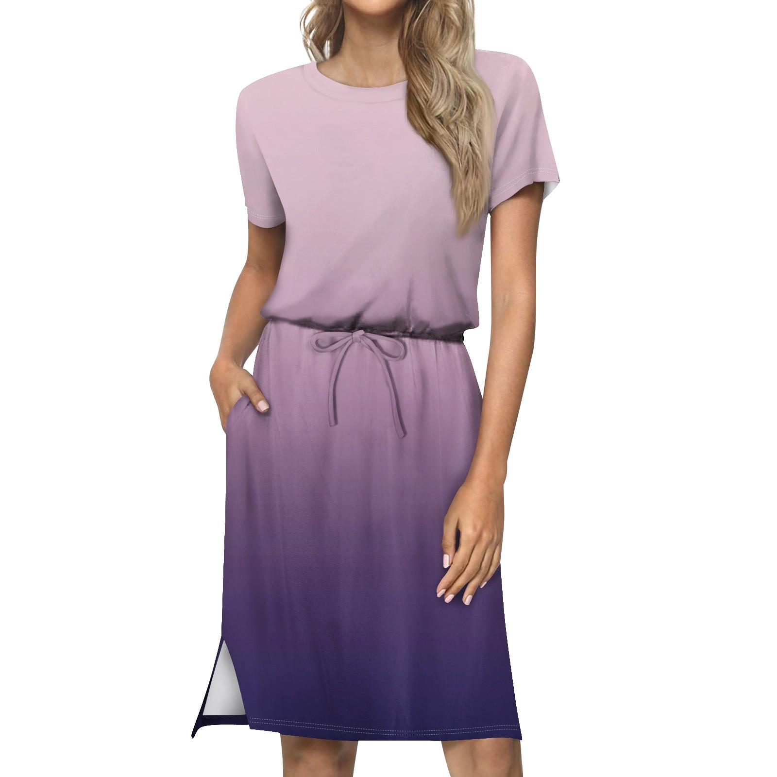 Женское свободное свободное повседневное платье с круглым вырезом и короткими рукавами — фото 15