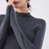 Women's 100% Pure Wool Semi-High Neck Slim-Fit Long Sleeve Sweater