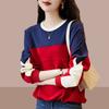 Women's Crew Neck Long Sleeve Sweatshirt Loose Fit Casual Color Block Patchwork Contrast Pullover Top Blouse