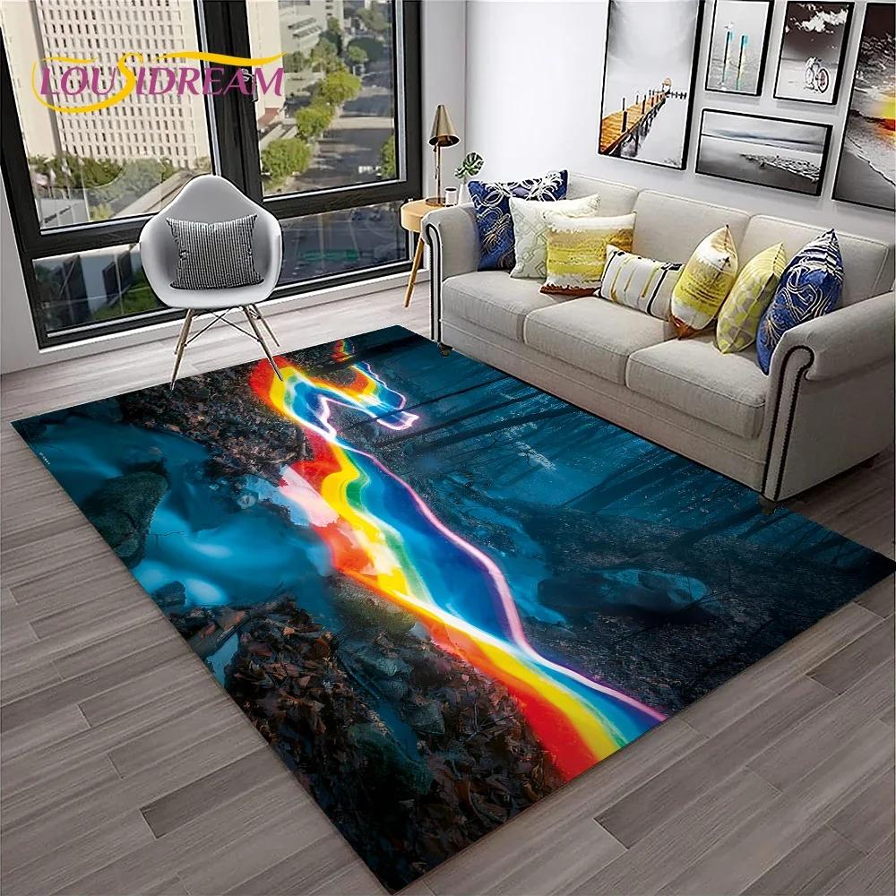 Renk Gökkuşağı 3D İllüzyon Görsel HD Halı Kilim Ev Oturma Odası Yatak Odası Kanepe Paspas Dekorasyonu için, Çocuk Alan Halısı Kaymaz Zemin Matı