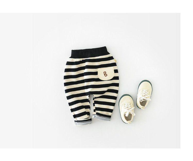 Spring Newborn Cartoon Pants - Unisex Korean Style Striped Casual Wear