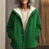 Women's Fashionable Solid Color Hooded Long Sleeved Button Pocket Warm Jacket Jacket