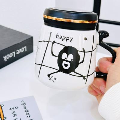 Geschenkbox-Set Souvenir Ausdruck Kleines Monster mit Deckel Spiegel Tasse Cartoon Becher Einfache Büro-Wassertasse für den Heimgebrauch