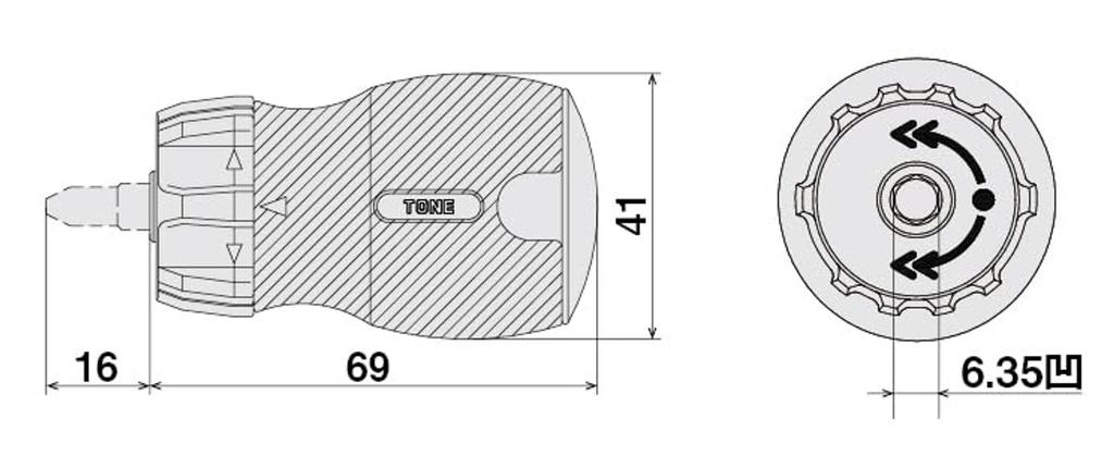 TONE Jeu de tournevis courts à cliquet avec chargeur RSDM6S Largeur de l'embout sur les plats Contenu 7 éléments 6,35 mm