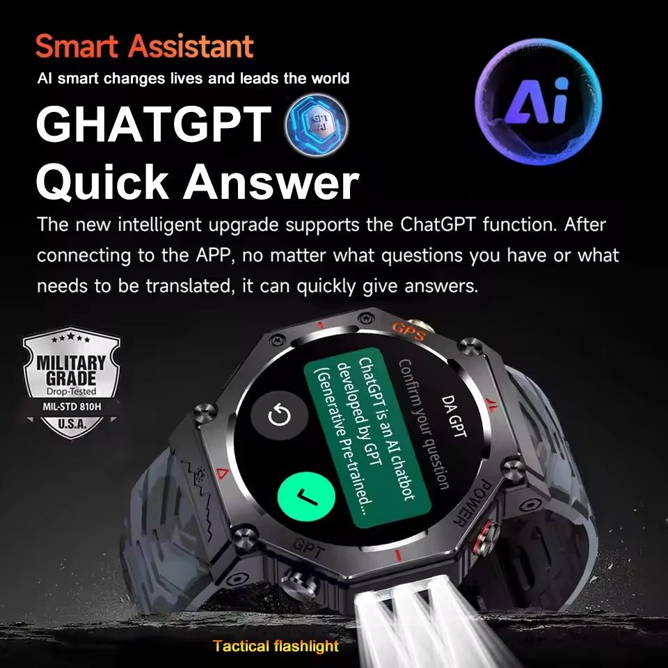 New Bulit-in GPS Outdoor Smart Watch Men Flashlight compass BT call Heart rate 10ATM Waterproof  Sports Smart watch