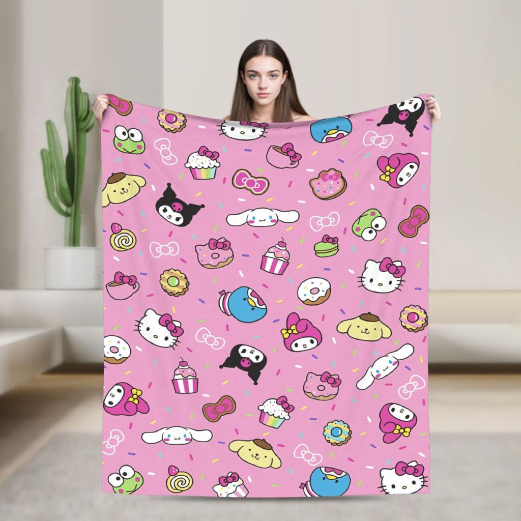 Purple Kuromi Blankets Kawaii Cartoon Wool Awesome Breathable Throw Blankets for Bedspread Autumn/Winter