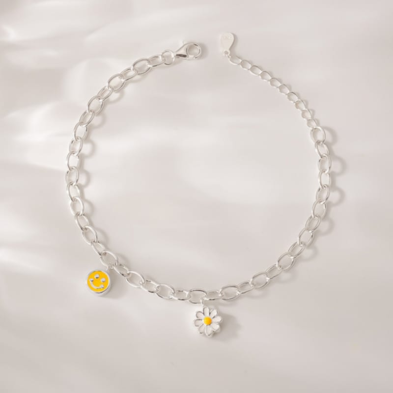 JEWNEL Silver925 Lovely Daisy Point Smile Spring Chain Silver Bracelet