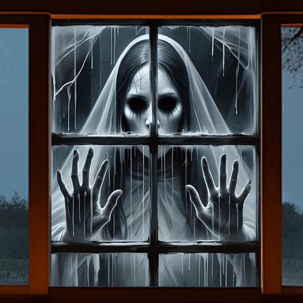 Halloween Window Cover Halloween Female Ghost Window Clings Holiday Door Poster Home Decor For Apartment Porch Outdoor Interior