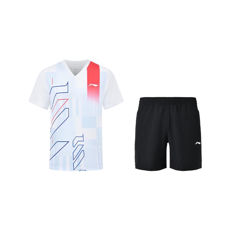 

Li-Ning Geometric Striped Color Block V-Neck Short Sleeve Solid Color Versatile Shorts Casual Sports Set Unisex sets AAYU269-2+AKSU789-3 3XL