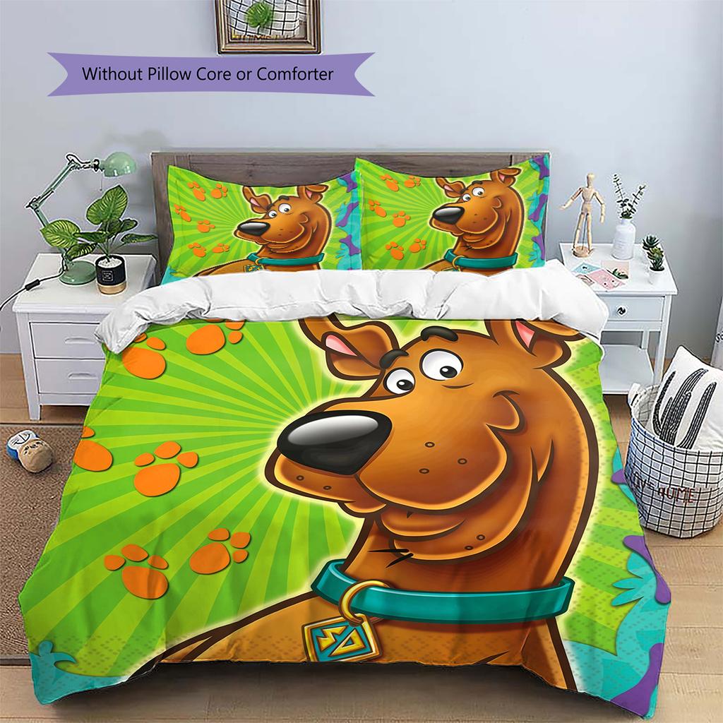 Pościel z wzorem Scooby-Doo Zestaw kołdry Dekoracja domu Prezent (1 * poszwa na kołdrę + 2 * poszewki na poduszki bez rdzenia)