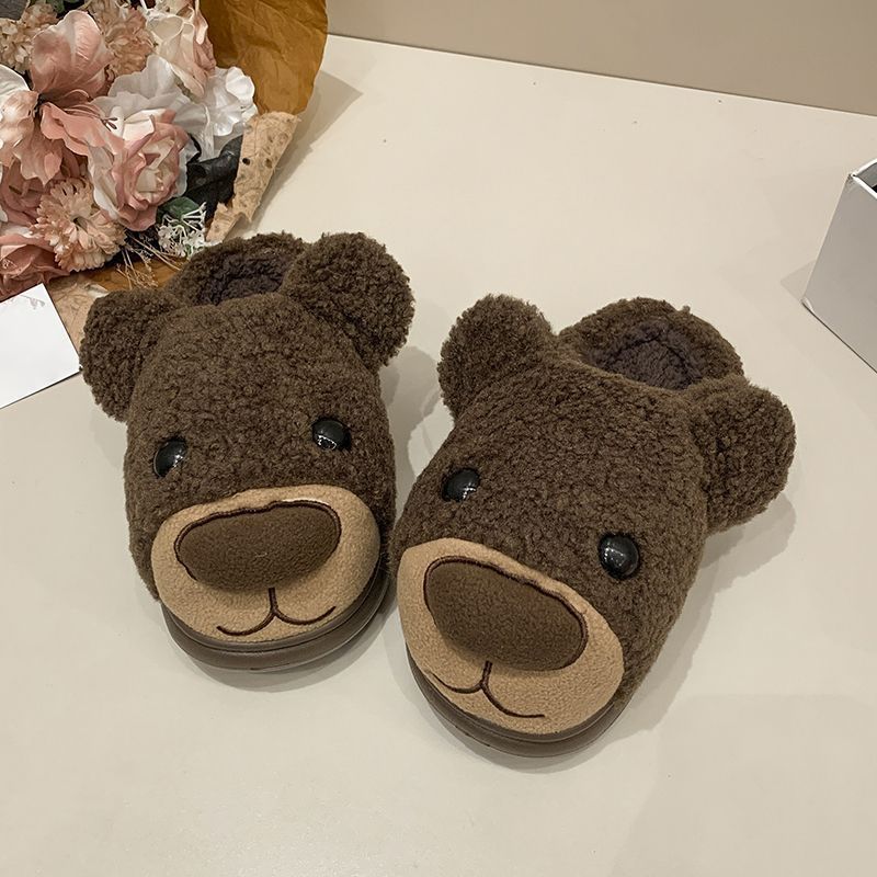 Wear versatile thermal bag head slippers outside the home female cute cartoon bear plush slippers female