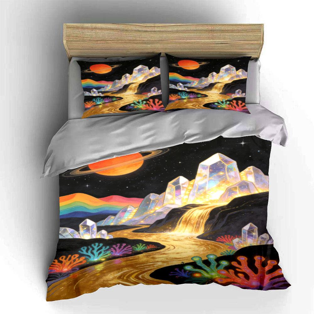 Saturn, crystals, rainbow, corals. Bedding sets Duvet cover sets Duvet covers Pillowcases(1 * Duvet Cover 2 * Pillowcases without duvet insert)