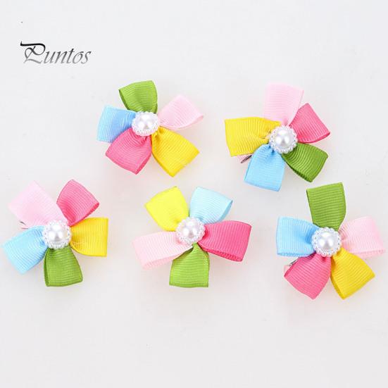 

2 шт. набор заколок для волос для домашних животных, модный цветочный дизайн с пятью лепестками и изысканным украшением из искусственного жемчуга, яркий цвет, милый питомец разноцветный