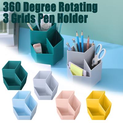 Porta-canetas de grande capacidade, caixa de armazenamento de artigos de papelaria para estudantes, caixa de armazenamento de artigos de papelaria de plástico com rotação de 360 graus, criativa e plug-in