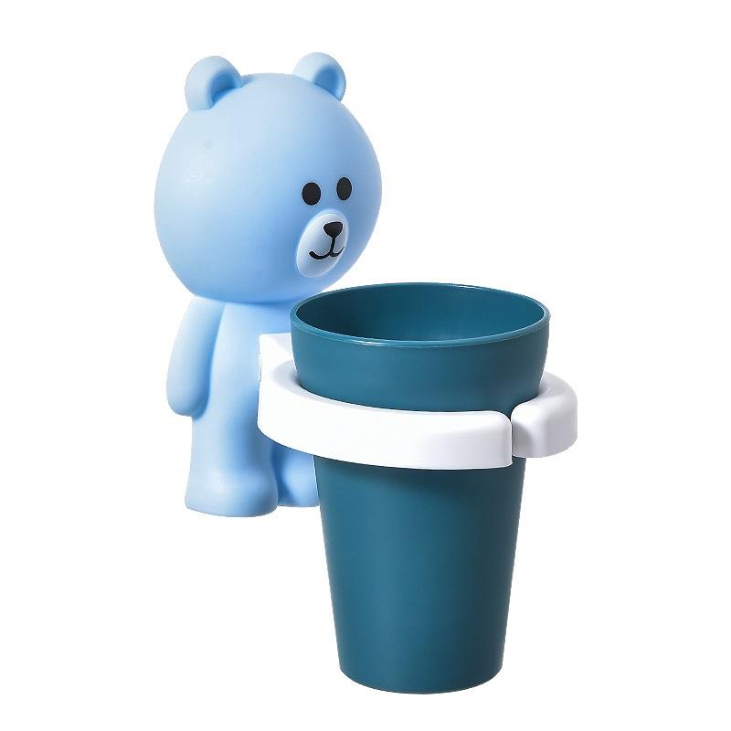 Cartoon Wall Mounted Toothbrush Cup Holder Kids Mouthwash Cup Storage Rack Bathroom Organizer