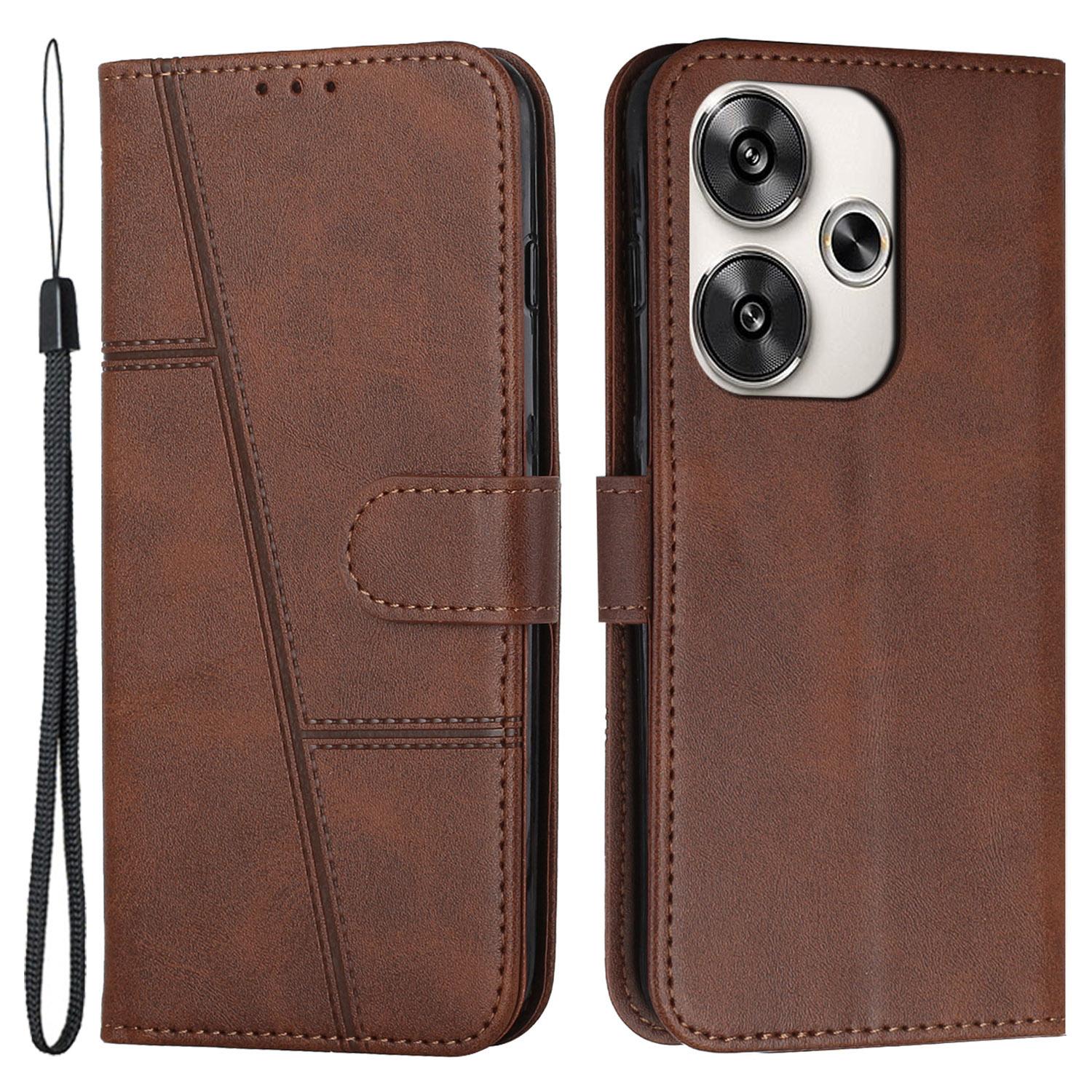 

For Xiaomi Redmi Turbo 3 5G/Poco F6 5G Case Calf Texture Magnetic Clasp Leather Phone Cover Brown