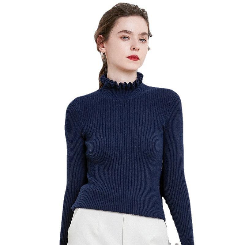 2020 Autumn Winter Women's Knitwear: Korean Style Floral Collar Striped Sweater Jacket
