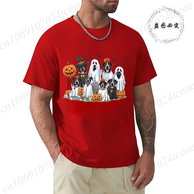 Halloween Spooky Ghost Dog Graphic T-Shirt Men Women Graphic T-Shirt Casual Short Sleeves Tops Spooky Season Print Clothing