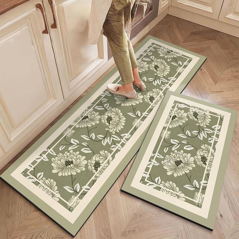 PVC Kitchen Carpet Leather Waterproof Floor Mat Oil-proof Non-slip Long Foot Mats Pastoral Style Flower Home Decoration Rug
