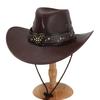 American retro western cowboy hat, love rhinestone imitation leather visor, outdoor windbreak rope multi-color optional