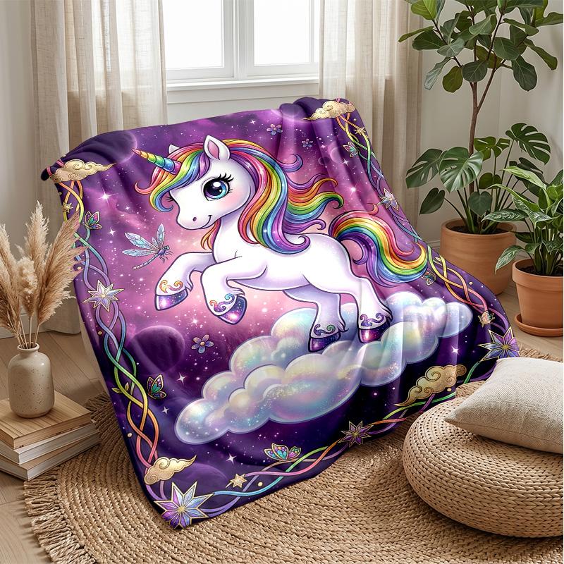 Rainbow Mane Unicorn Theme blanket Lightweight Warm Flannel Blanket Decorative Throw Blanket for Home Decoration