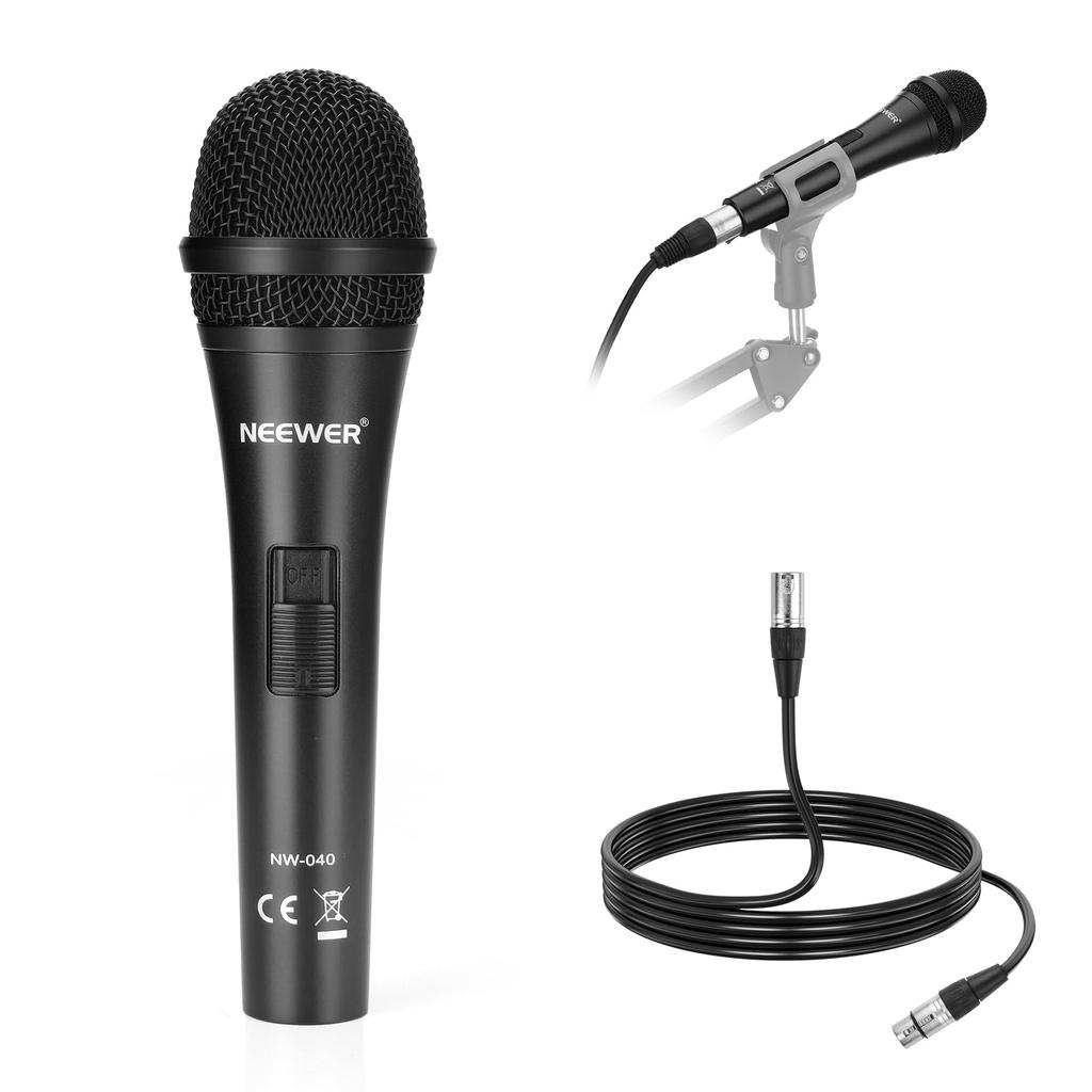 NEEWER Cardioid Dynamic Microphone with XLR Rigid Metal Unidirectional Pickup Mic for Musical Public PC Streaming Black NW-040 Cable, Housing,