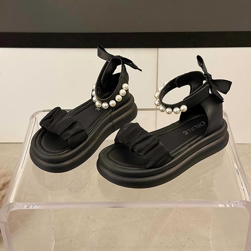 

French platform beautiful sandals women s 2025 new summer wear with skirt super fire beach Roman shoes 40 чёрный