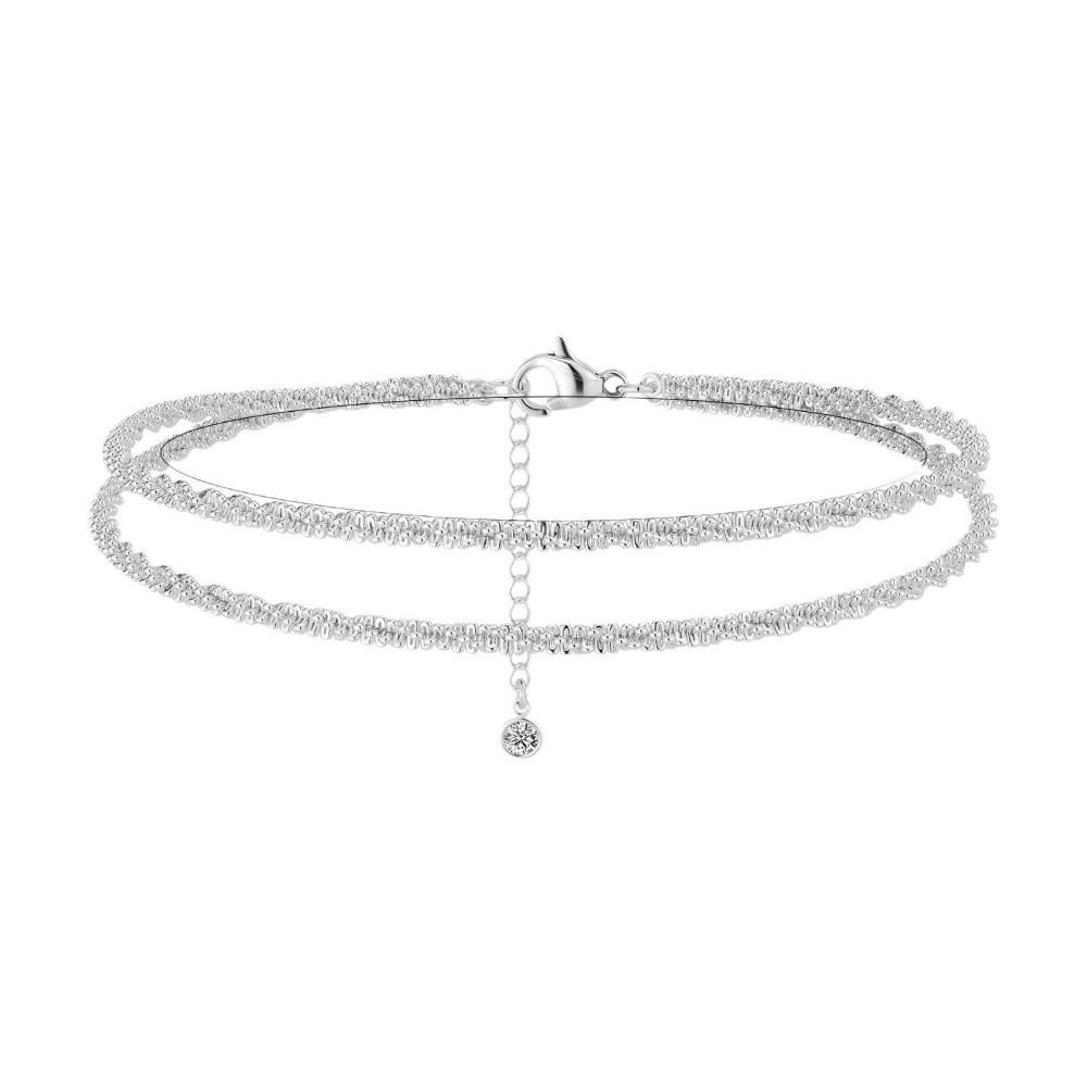 2pcs Sparkling Ankle Chain Adjustable Thin Foot Chain Double-Layer Anklet  Summer Beach