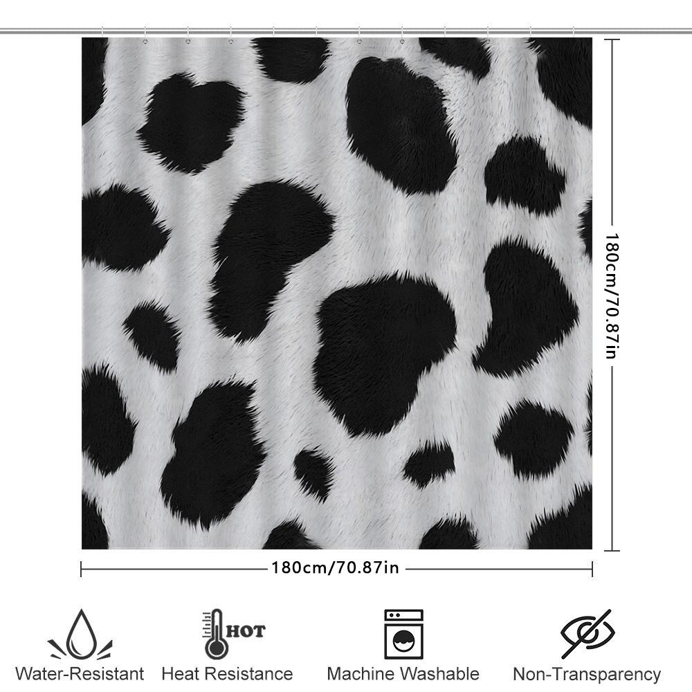 Animal Print Shower Curtain With Black Spots Waterproof Fabric For Bathroom Decor White Black