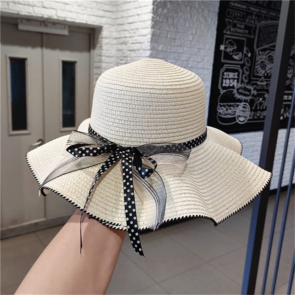 Foldable UV Straw Polka Dot Cute Popular Straw Actress Swimming [Lhyxuuk] Hat, Protection, Hat, Ribbon, Women's Hat, Hat, Hat, Portable, Beach,