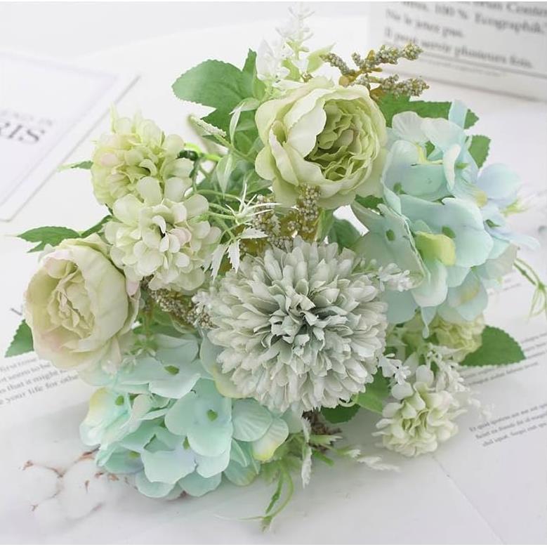 Chrysanthemum Roses Artificial Flower Bouquet for Vase Composition 32 Cm - Green