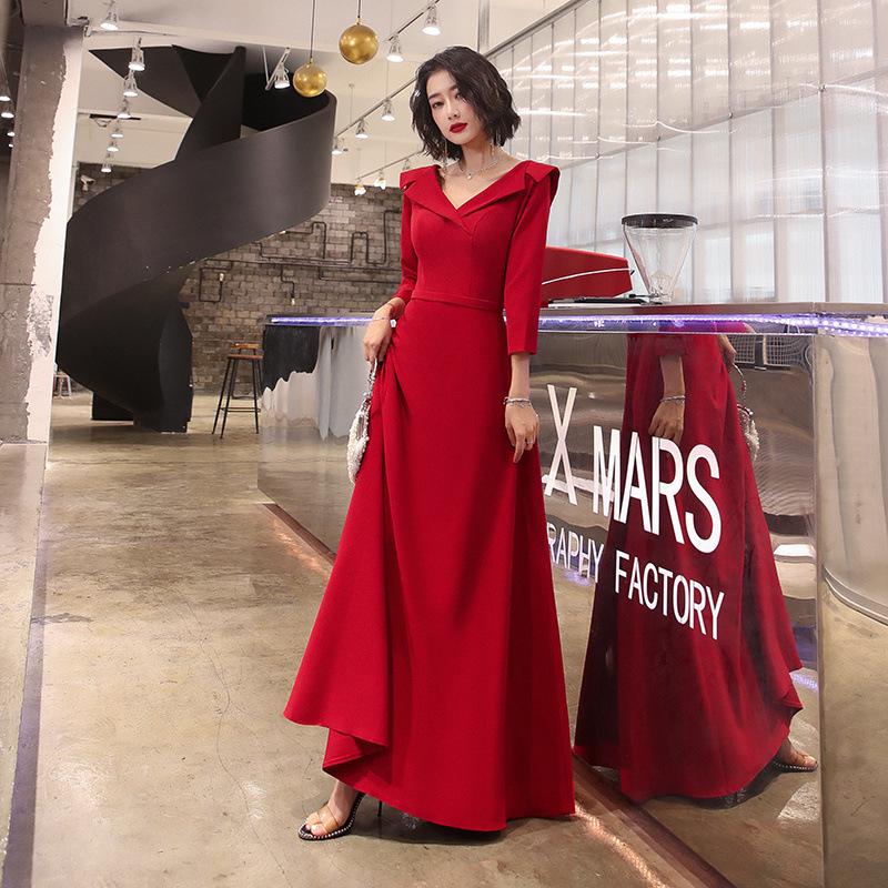 Autumn Red Wedding & Engagement Dress: Elegant Toast Dress for Brides