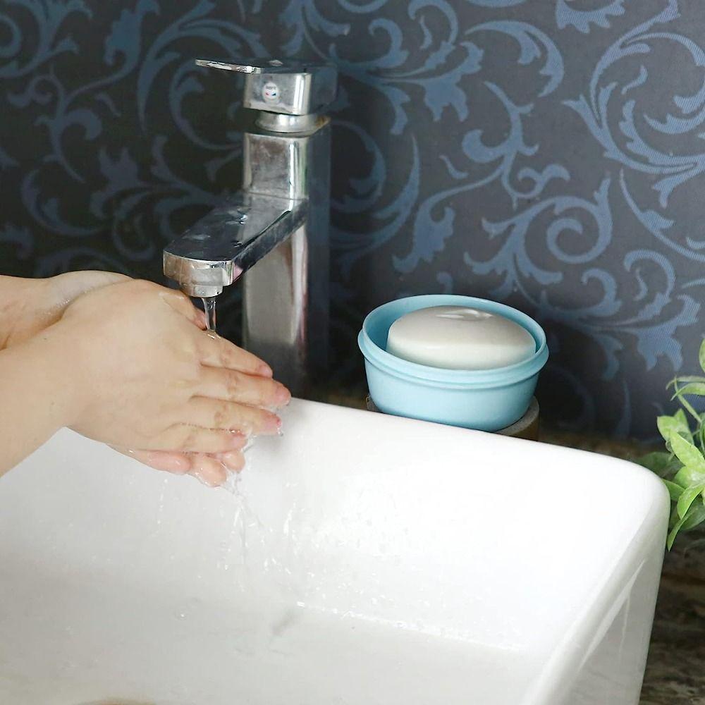 2 Pcs Green and Black Travel Soap Container Blue and White, Round Draining Soap Dish  Business Trip